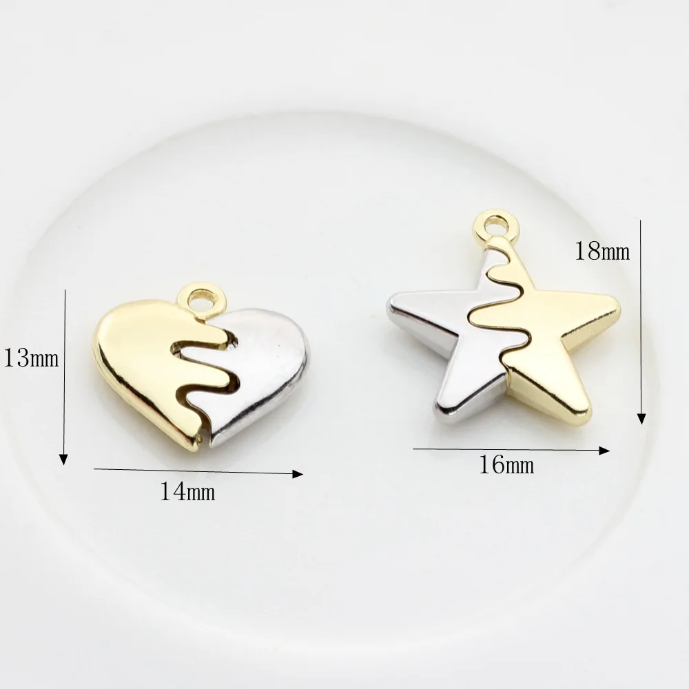 10pcs Two color Heart Cute Stars Pendants Earrings Bracelet Accessories Ornament DIY Charms For Jewelry Carfts Making