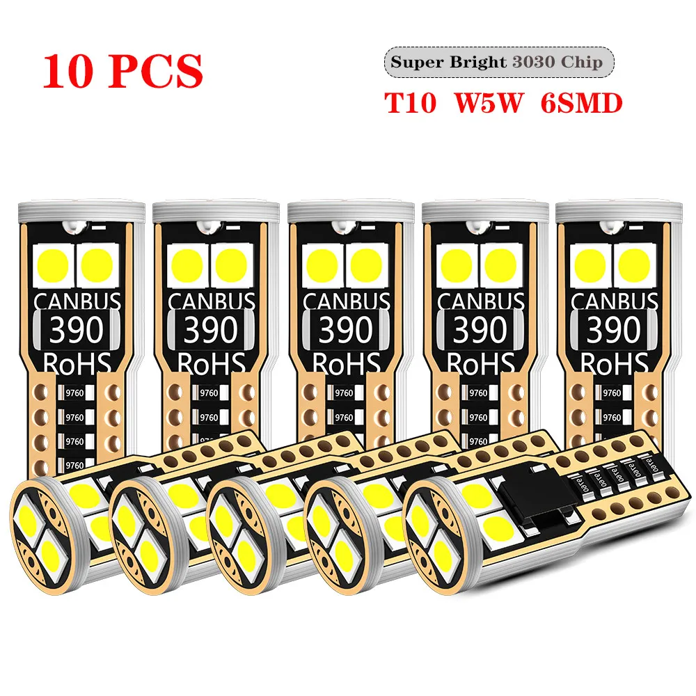 DXZ 10PCS W5W T10 LED Bulbs Canbus 6SMD 12V WY5W 194 168 Car Clearance Interior Map Dome Lights Parking Light Auto Signal Lamp