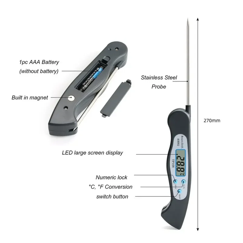 Multi Angle Meat Cooking Thermometer Instant Read Magnetic Suction Cup ABS Widely Used with Folding Probe