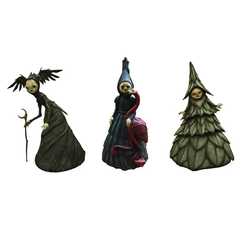 Halloween Witch Minifigure Statue Resin Creepy Witch Sculptures Garden Decoration for Home Desktop Garden Decoration