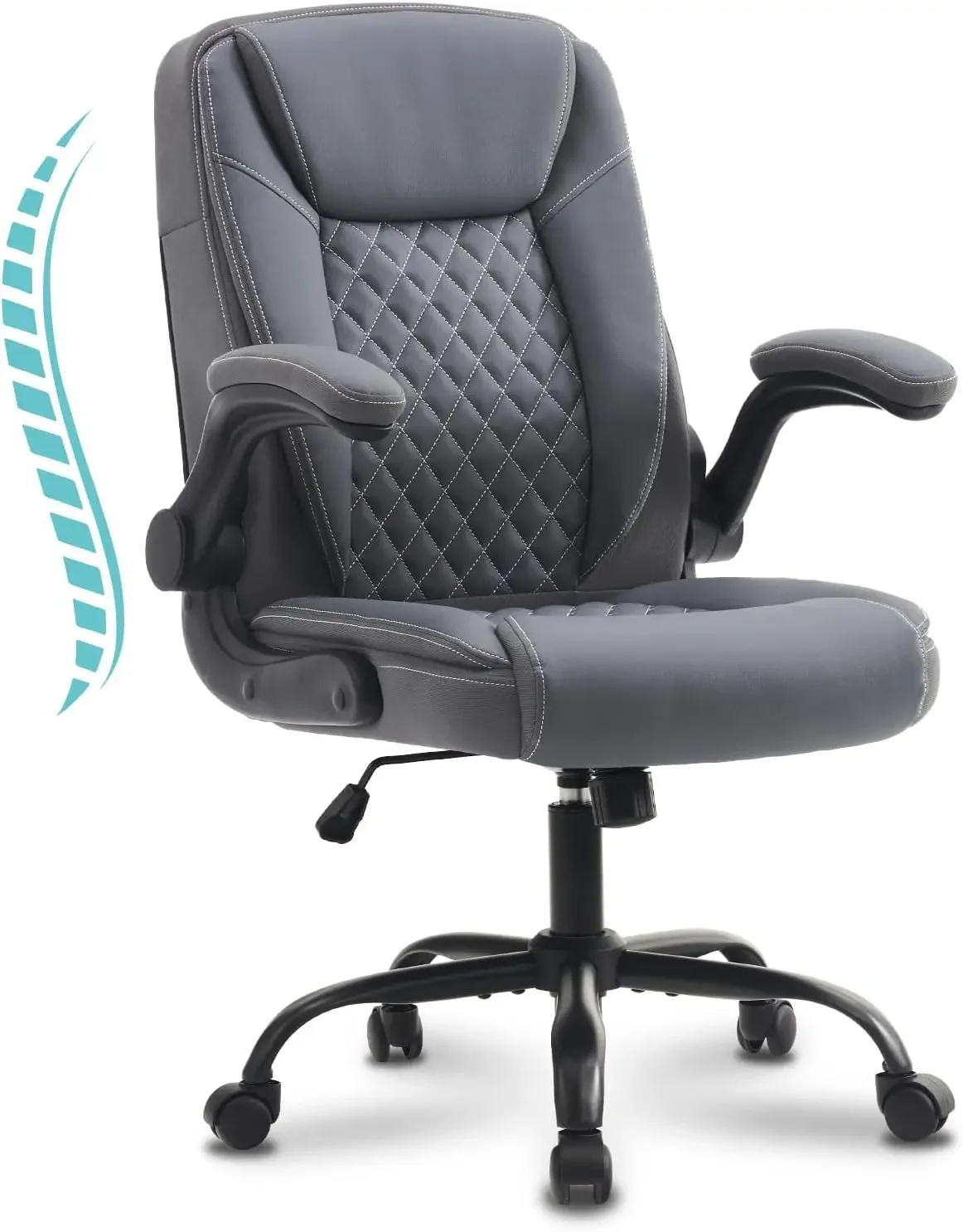 Office Chair Ergonomic Computer Chair with Adjustable Flip-up Armrest Gaming Chair Executive Breathable Leather Chair Adjustable