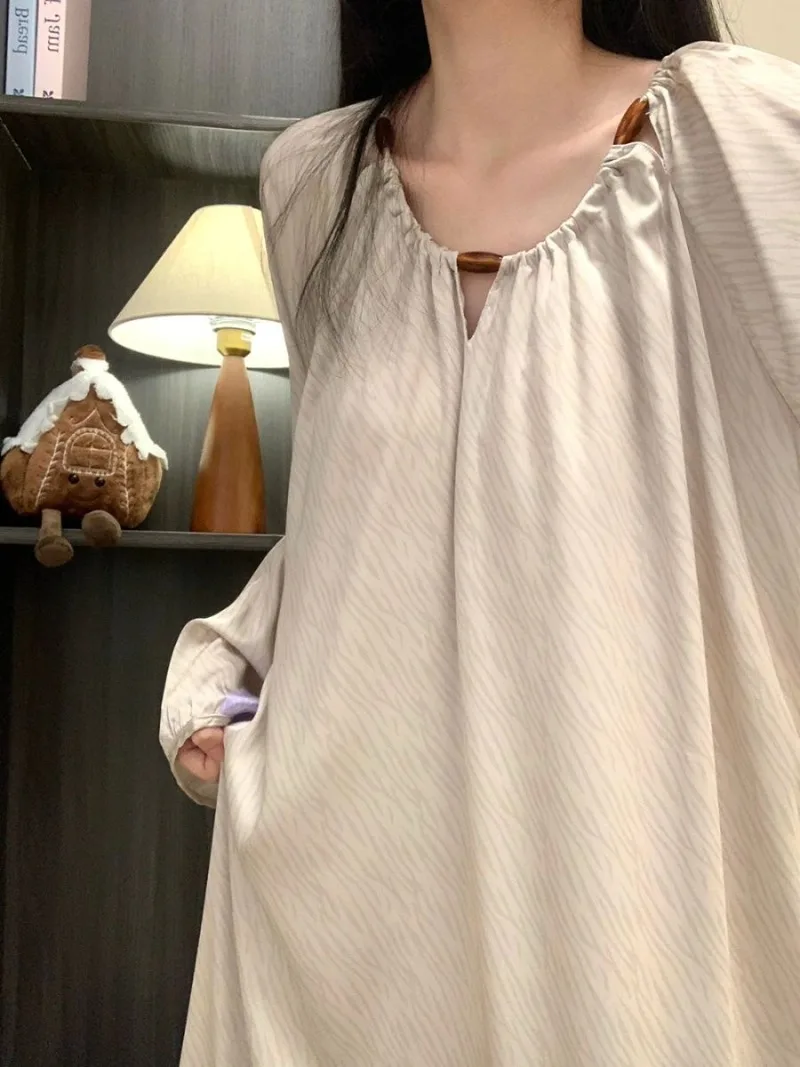 

Корейская ночная рубашка, женская ночная рубашка, одежда для сна, осень 2024, новая цельная пижама, свободное платье с длинными рукавами, домашняя одежда