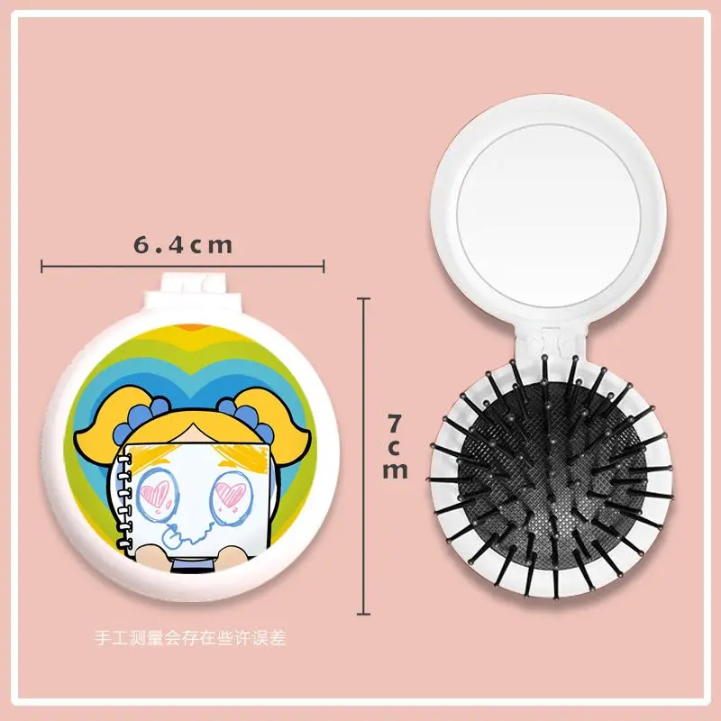 Powerpuff Girls Cartoon Cute Airbag Folding Mirror Comb Integrated Mini Comb Compact Portable Massage Comb Gift Wholesale