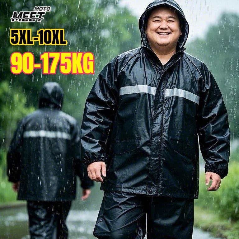 

Комплект дождевиков для полных мужчин 10XL: куртка и брюки, увеличенный размер, до 175 кг, светоотражающий, водонепроницаемый, для мотоциклистов, двухслойный
