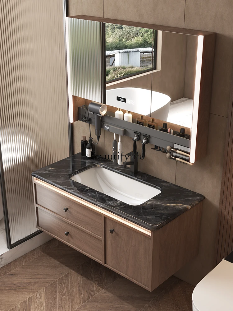 

55Luxury stone oak bathroom cabinet walnut medium and ancient ceramic integrated bathroom washbasin combination