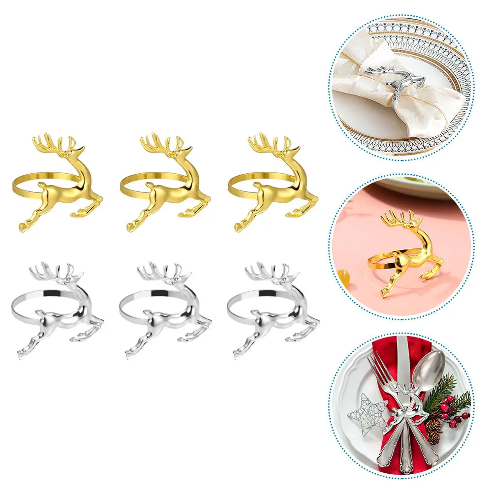 

6Pcs Xmas Napkin Rings Set Alloy Material Festive Dinner Table Decoration Easy to Clean Napkin Rings Wedding Table Decor
