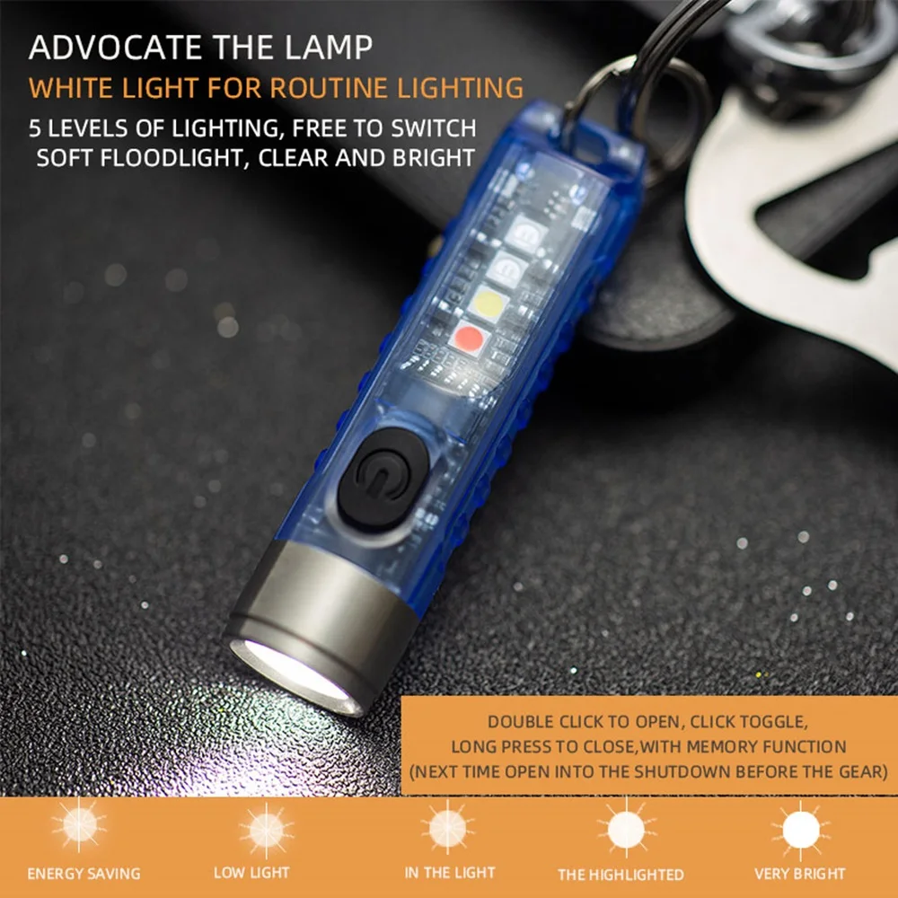 Mini High Bright Cool Noctilucence Small Flashlight USB Emergency keychain light Hiking Fishing Travel Camping Work Magnet Torch