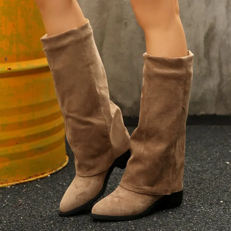 Sepatu Bot Setinggi Lutut Wanita Sepatu Ujung Lancip Modis Musim Gugur Sepatu Bot Koboi Barat Wanita Klasik Sepatu Bot Ksatria Denim Botas Mujer