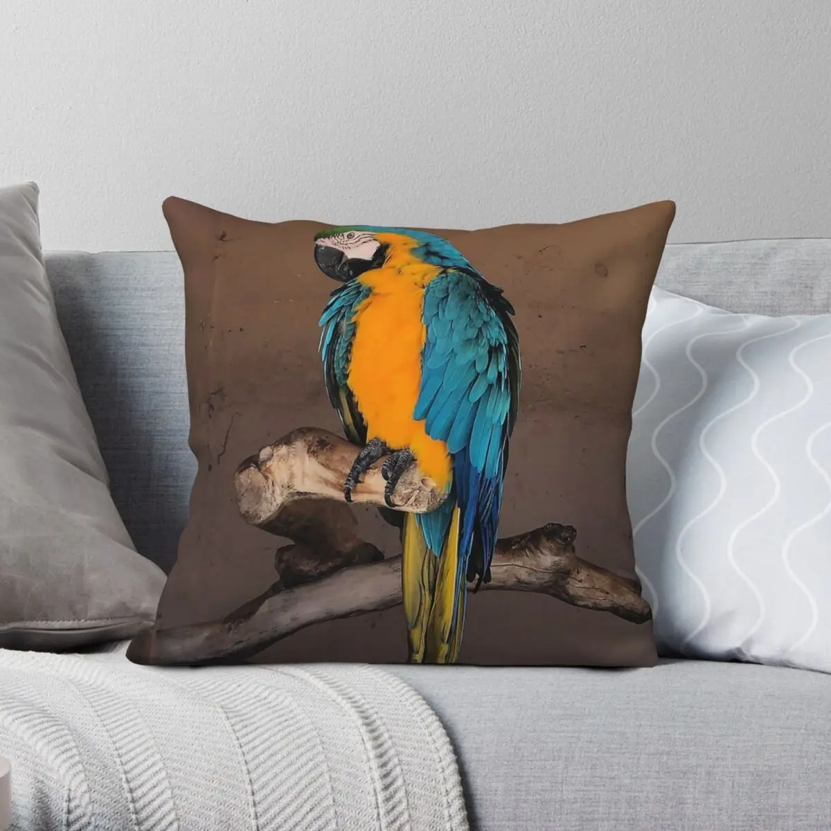Macaw On A Branch Square Pillowcase Polyester Linen Velvet Printed Zip Decor Throw Pillow Case Car Cushion Cover