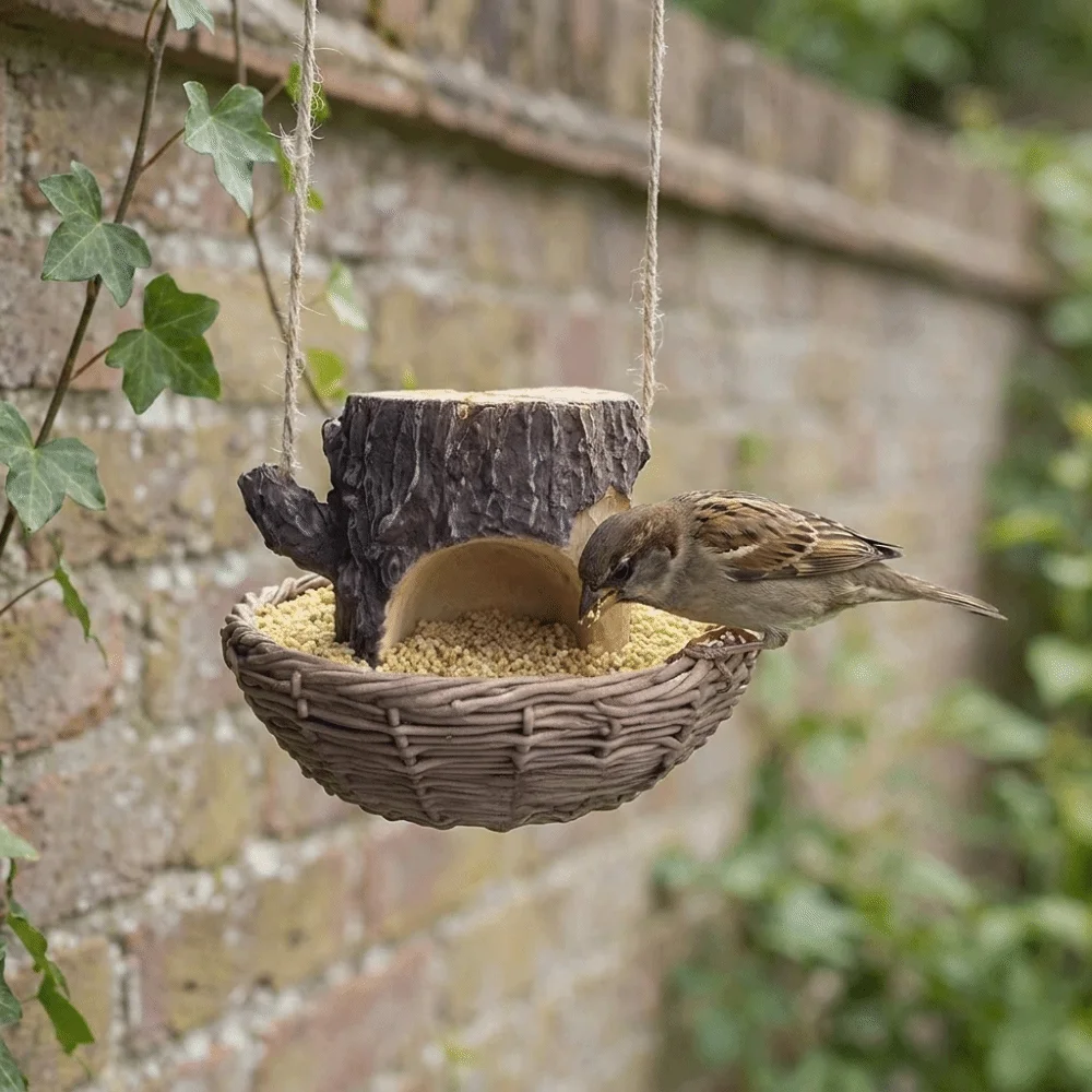 Simulation Tree Stump Bird Feeder Weather-Resistant Hanging Hummingbird Feeder Decorative Open Design Bird Food Dispenser Garden