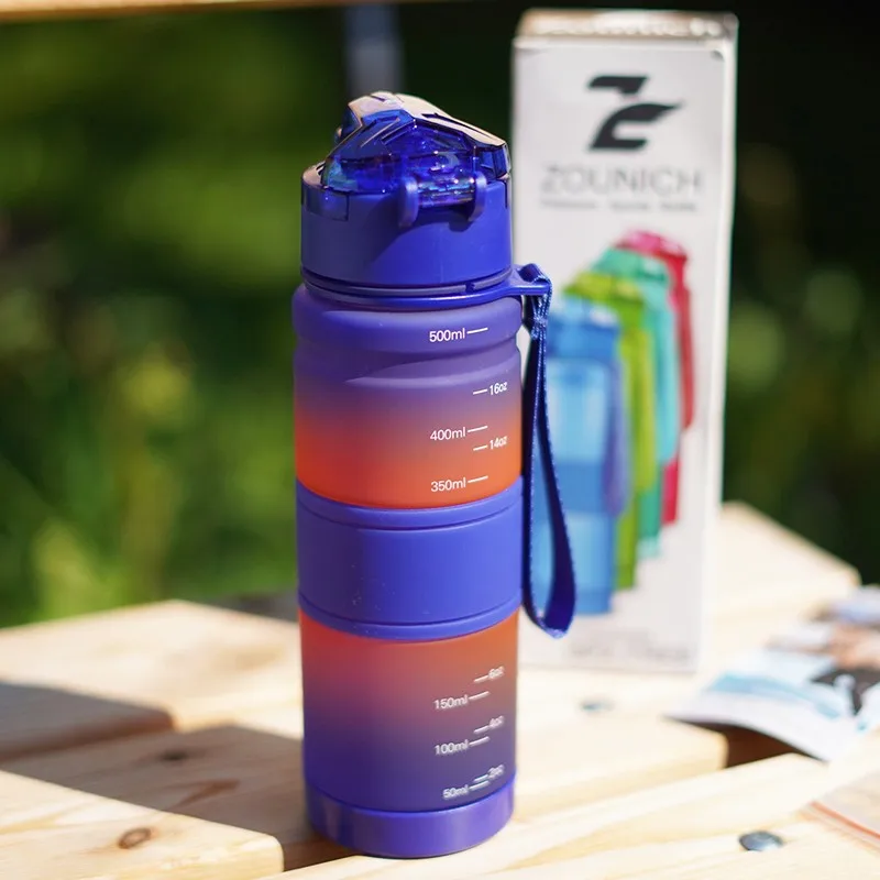 ZOUNICH 500/1000ML Gradient Sports Water Bottle Portable LeakProof Colorful Bottle Travel Plastic Drinkware BPA Free Fast Ship