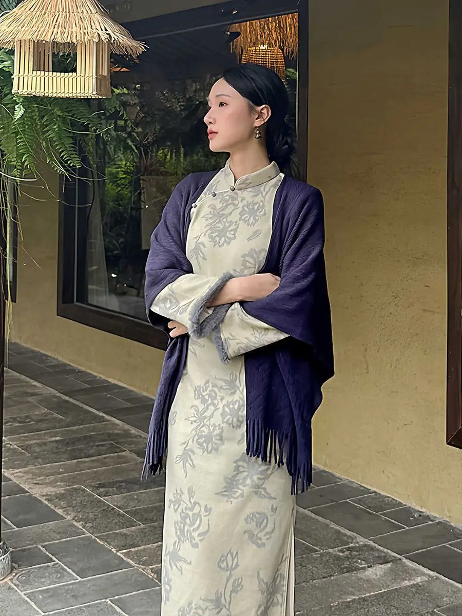 

Женское платье Chen Qingqiu с длинными рукавами, на флисовой подкладке, в новом китайском стиле, осенне-зимнее, модное, в стиле ретро, для повседневной носки