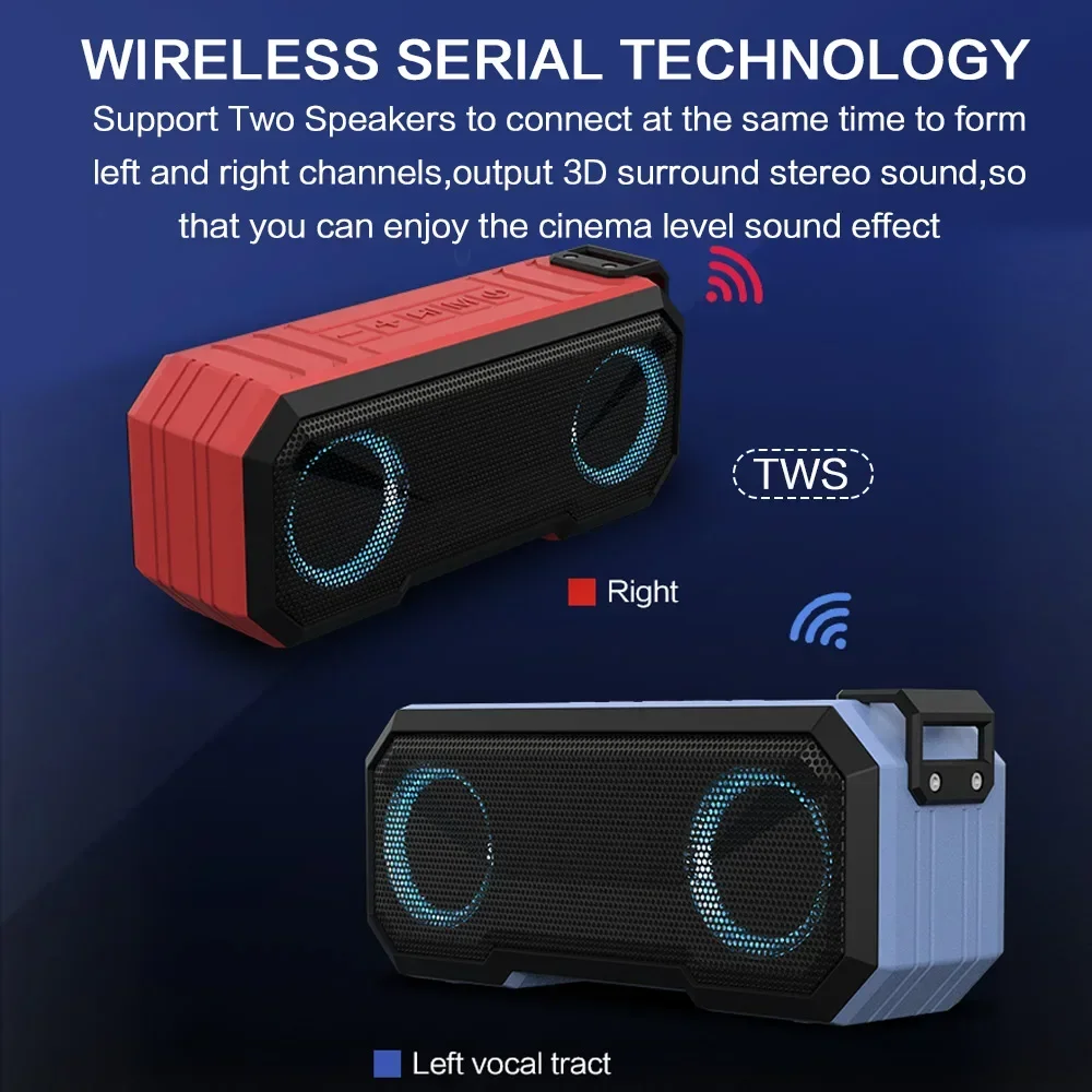 Wireless Portable TWS Stereo Speaker Bluetooth Bass IPX7 Waterproof 12H Playtime FM Radio Flashlight view 4
