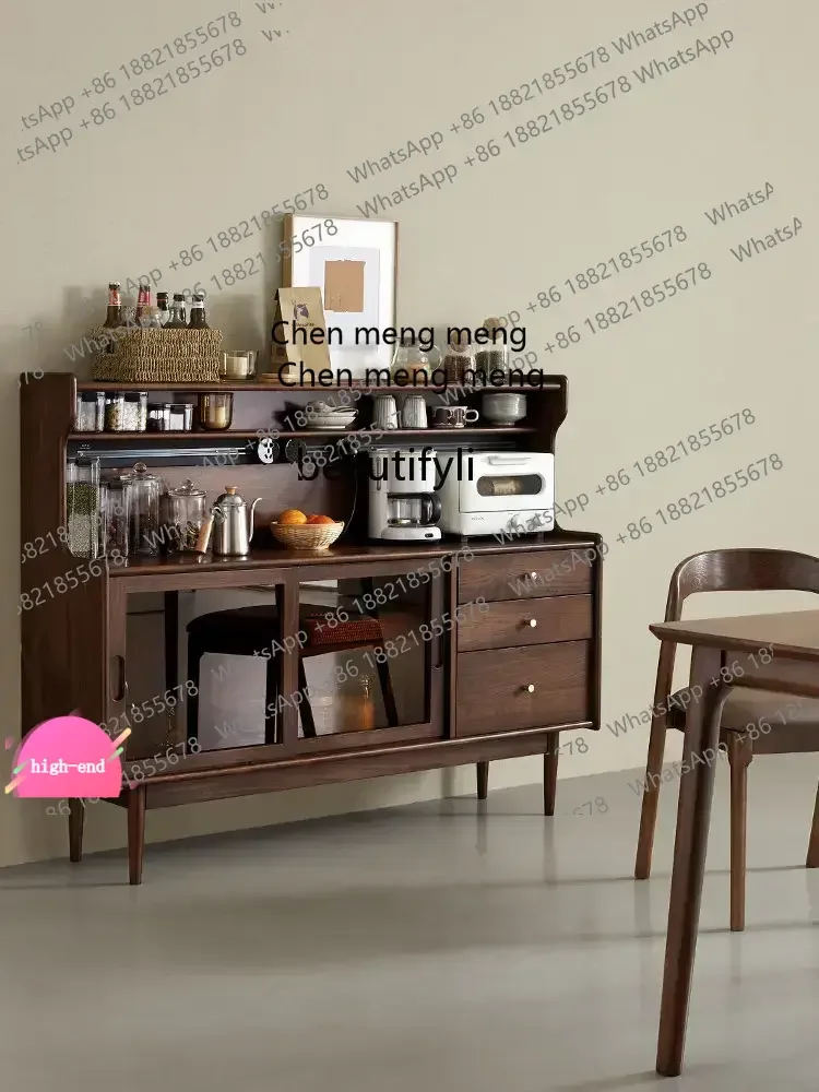 Nordic  Modern Solid Wood Sideboard Japanese Style Black Walnut Color Living Room Storage Wine Cabinet Tea Cabinet Bowl Cabi