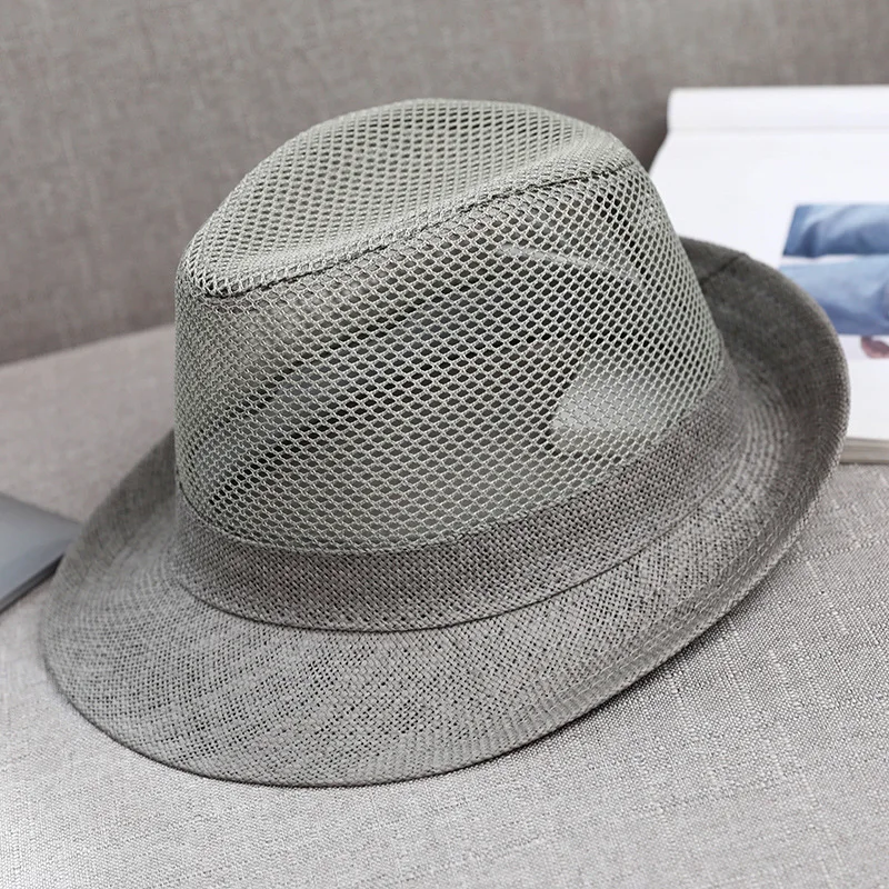 Hat Summer Men's Top Hat Grass Along Polyester Mesh Breathable Hollow Shade Curled Shade Sunscreen Hat