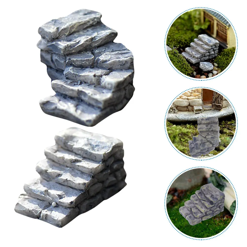 

2pcs Miniature Stone Micro Landscape Decor Resin Stair Ornament Mini Garden Accessories Fake Stone Steps Models Micro Steps