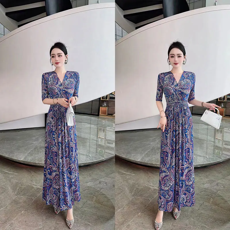 Fashionable and elegant printed design dress with exclusive style, noble and slimming women's clothing, high-qualit #009 B8-39