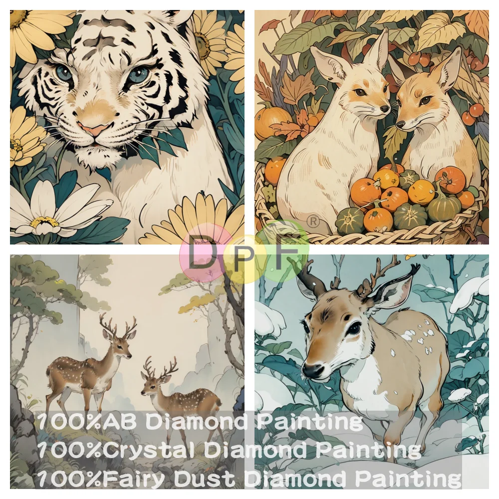 

DPF 100% Full Fairy Dust Drill Crystal AB Diamond Painting Retro Animals Embroidery Art Home Decor Crafts Gift