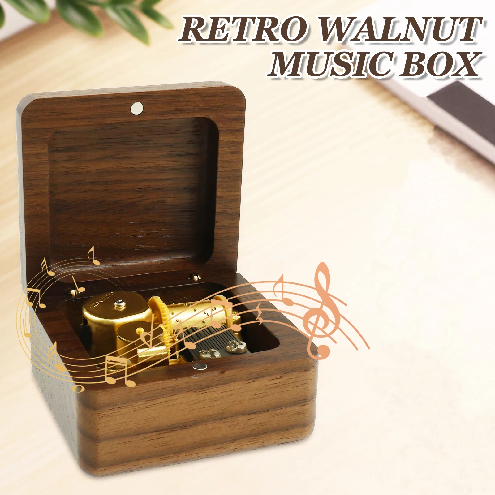 Retro Walnut Music Box Handmade Wind-up Music Box No Battery Musical Sound Box Classic Themed Music Birthday Gifts Family Decor