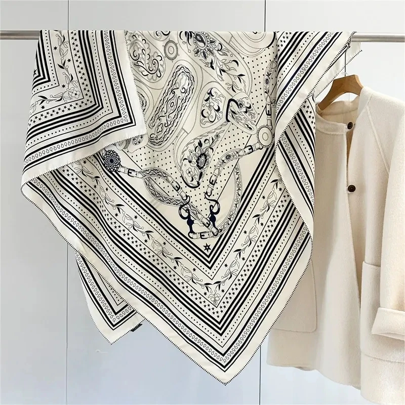 

Office Lady All-Match Luxury Big Square Silk Wool Bandana Women Print Fashion Shawl