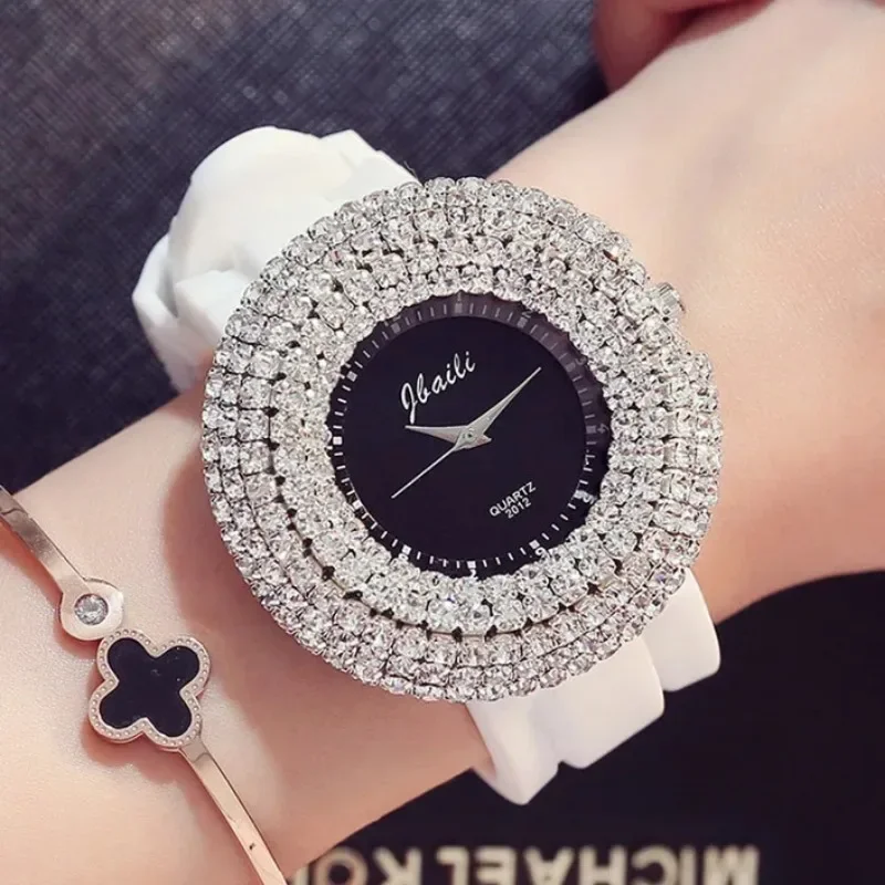 Luxury Rhinestone Watches for Women Elegant Rubber Strap Ladies Wrist Watch Female Quartz Watch Dress Clock Montre Femme Hodinky