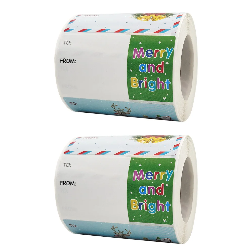 

2 Rolls Self-Adhesive Xmas Label Stickers Cartoon Pattern Christmas Gift Bag Seal Decorative Stickers Xmas Label Decals