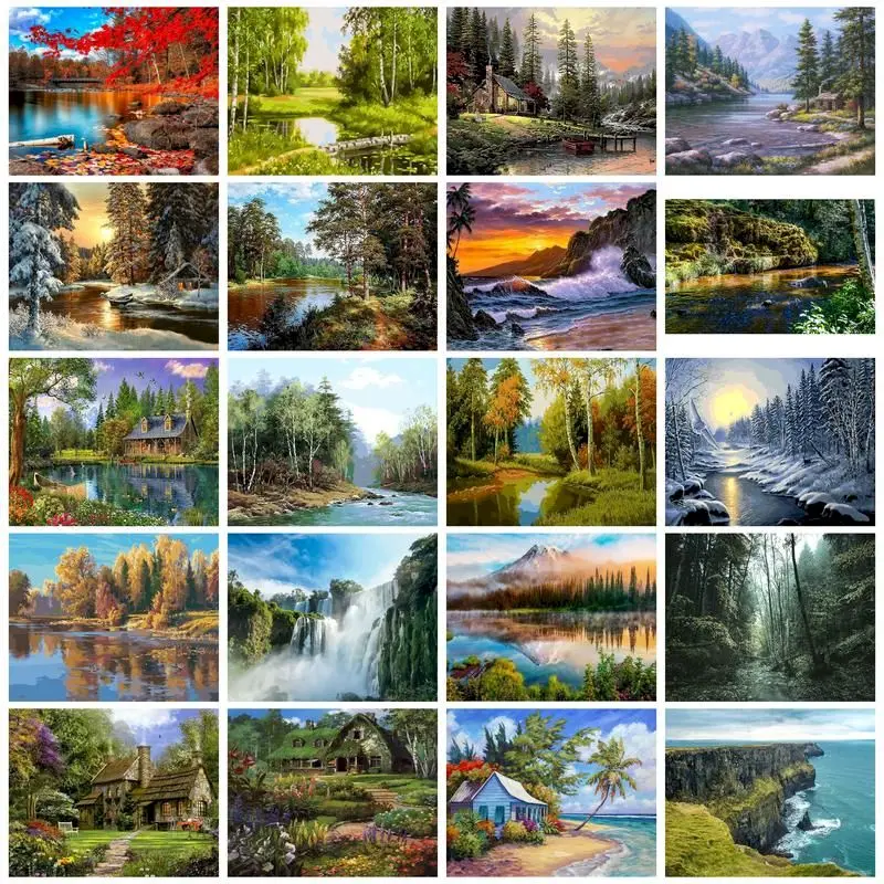 GATYZTORY Four Seasons Painting By Numbers For Adult Childen Landscape 60x75cm Frameless Pictures By Numbers DIY For Home Decor