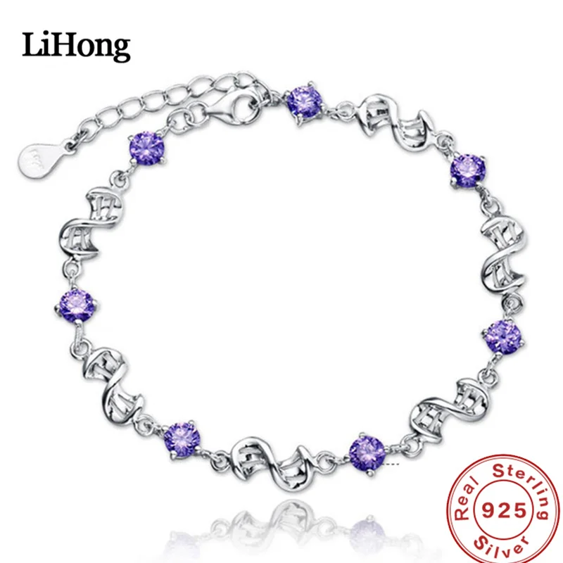 S925 Sterling Silver Bracelet Inlaid With Natural Amethyst Zircon Red Bean Bracelet, For Women's Charm Jewelry Engagement Gift