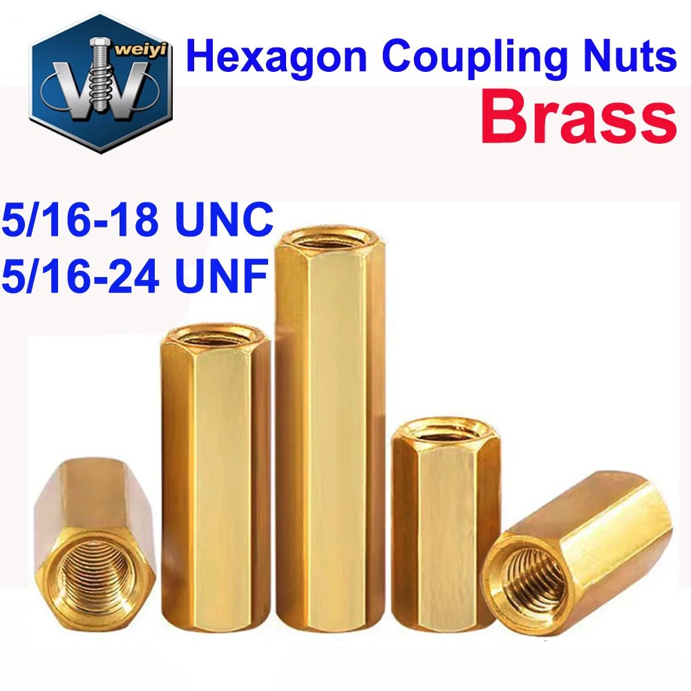 

Weiyi Brass Hexagon Coupling Nuts 5/16-18 UNC 5/16-24 UNF Thickened Copper Connectors Joint Sleeves for Mechanical Parts