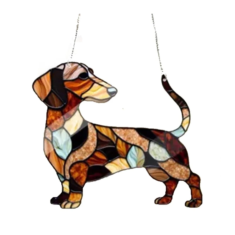 AA50-Dachshund Window Hanging Suncatcher Sun Catchers Indoor Outdoor Window Dachshund Dog Stain Glass Window Ornament