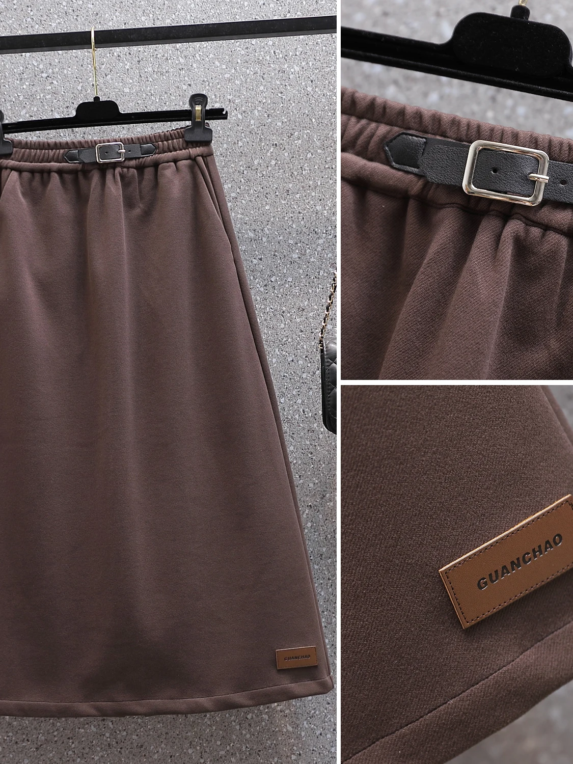 تنورة شتوية أصلية من الصوف بطبقة أساسية فضفاضة للتنحيف وتصميم طويل وغطاء للبطن ومطرز بخصر متوسط