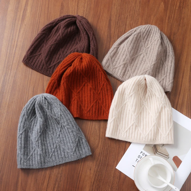 المرأة 100% الصوف قبعة شتوية قبعة لينة الدافئة Skullies قبعة مع المعين نمط كوريا موضة الأذن دفئا بونيه