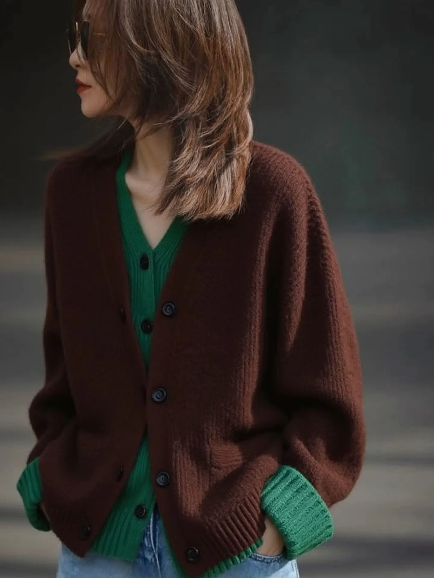 

Вязаный кардиган Ele с длинными рукавами, женский, модный, от элитного бренда, с цветовыми блоками, зима 2025, топ-слип