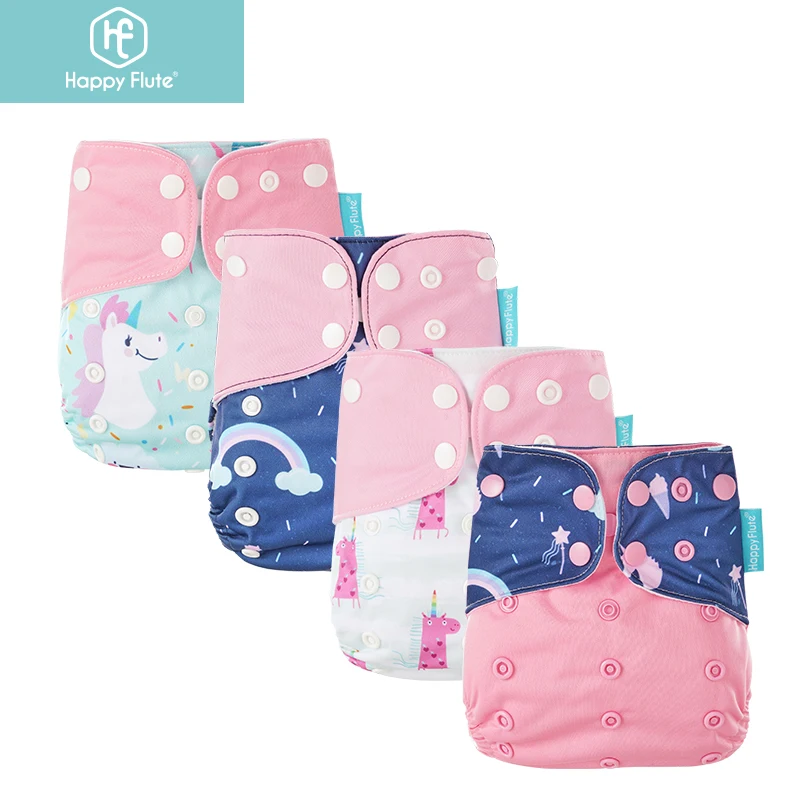 HappyFlute 4Pcs/Set 3-15kg Pocket Diaper EOC-Friendly Washable&Reusable Absorbent Adjustable Baby Ecological Nappy Cover