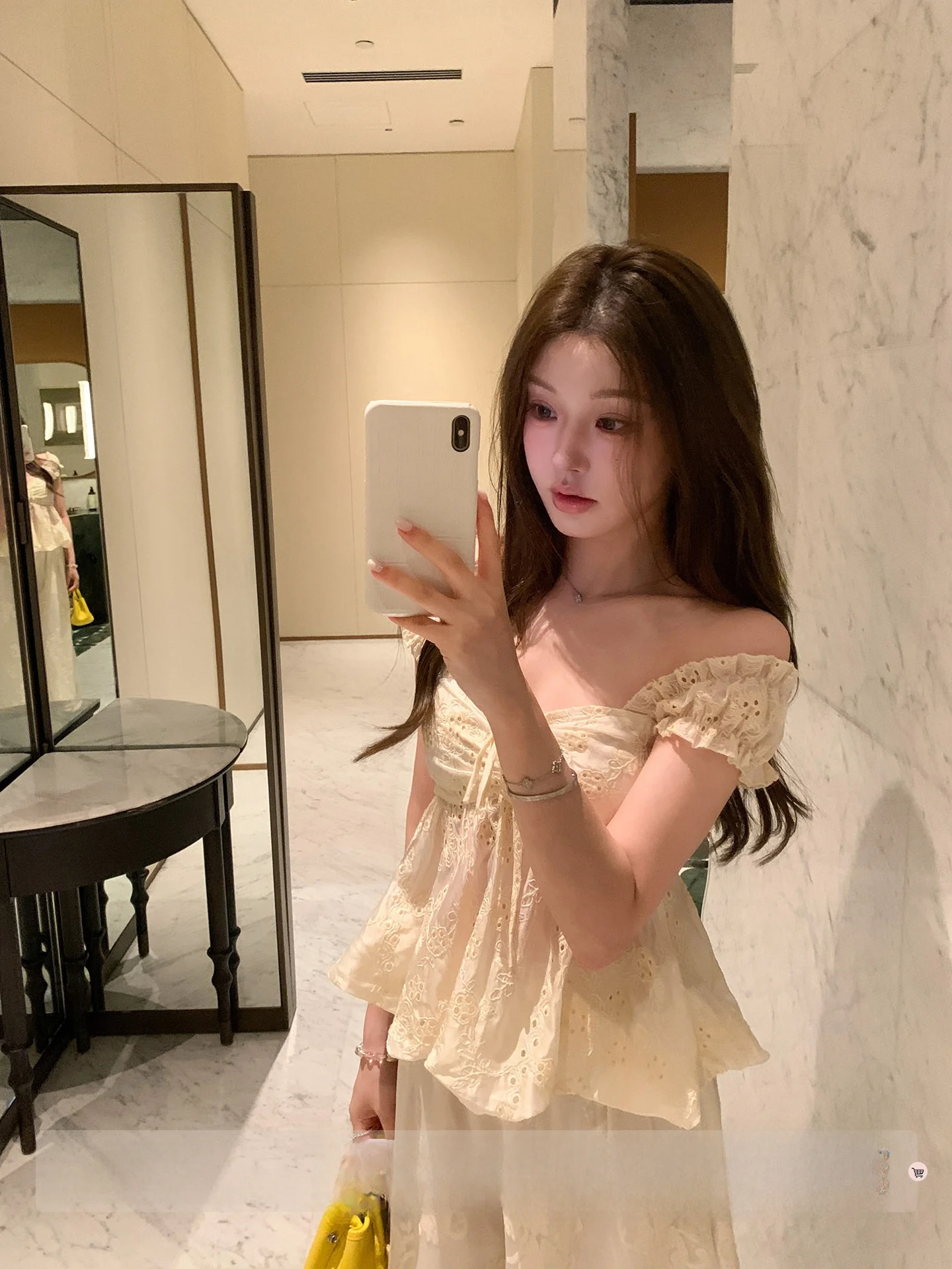 

Anneshop Sweet Apricot Handwritten Collection Square Collar Embroidered Short Sleeve Shirt Women Summer Unique Short Top