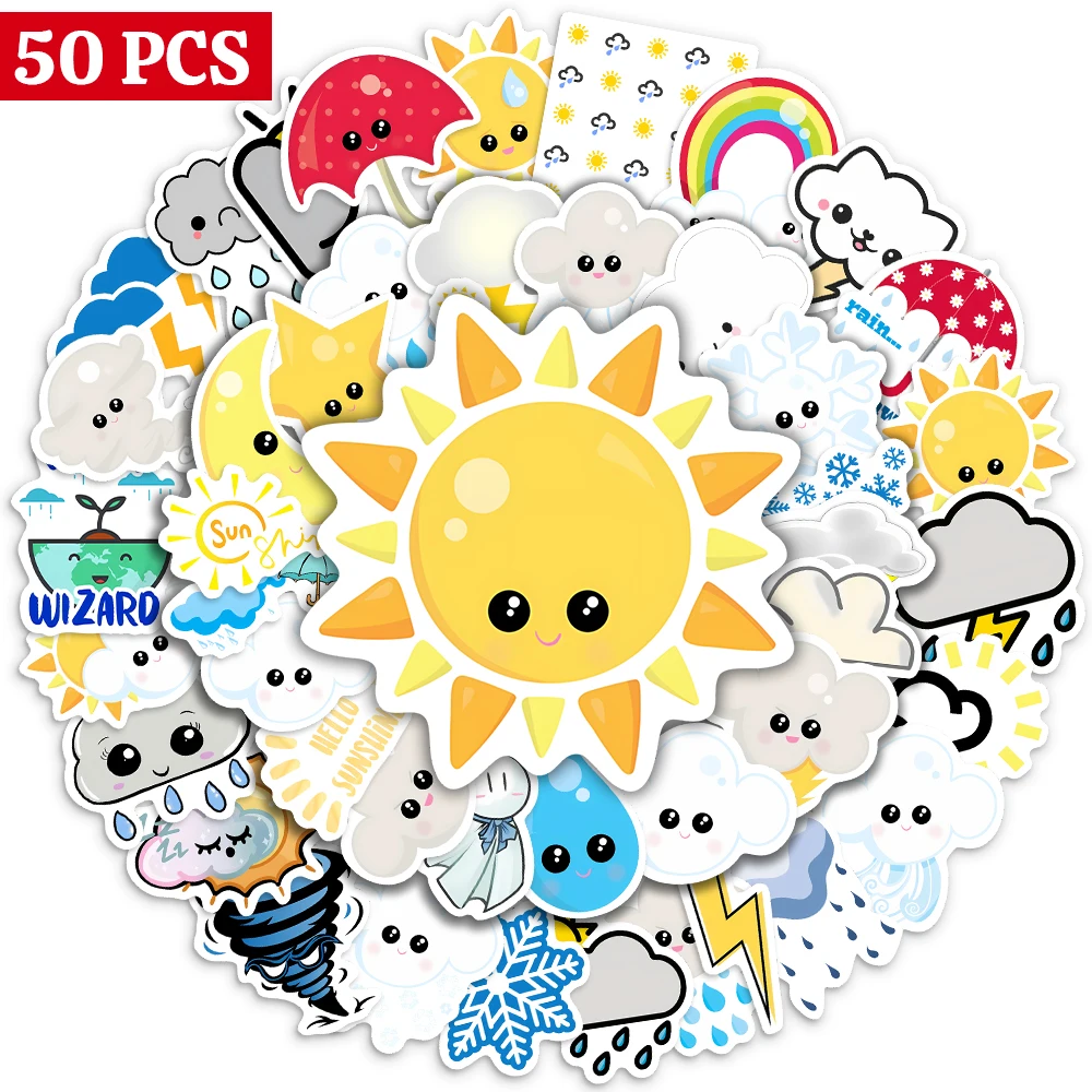 Lovely Cute Weather Stickers Simple Scrapbooking Decorative Adhesive PVC Waterproof Notebook Suitcase Laptop Fridg Kids Toy