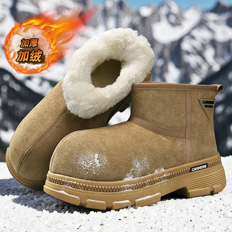 Retro Insulated High Top Work Ankle Boots Soft Plush Inner Anti Slip Wear Resistant Sole Windproof Shoes For Men Winter Outdoor