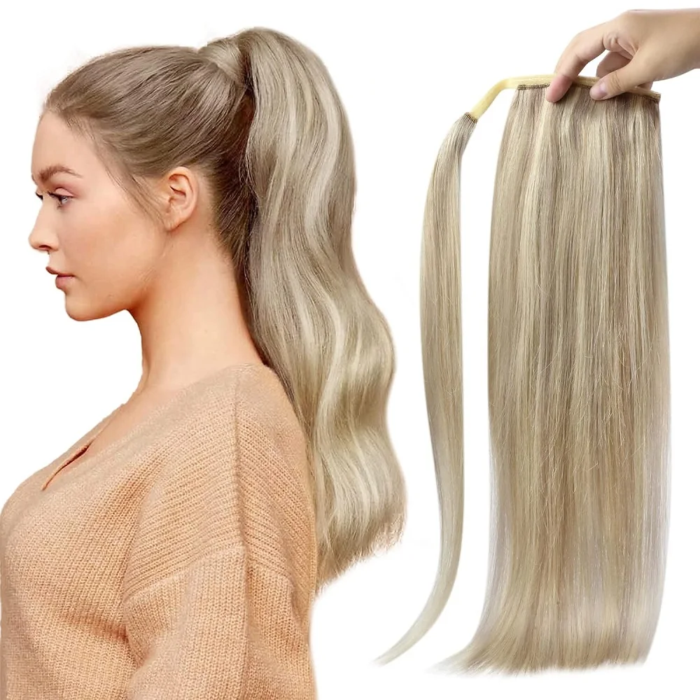 

ZZHAIR 100% Brazilian Human Remy Hair Extensions 16"-24" Magic Wrap Around Ponytail 80g Clip In Horsetail Stragiht