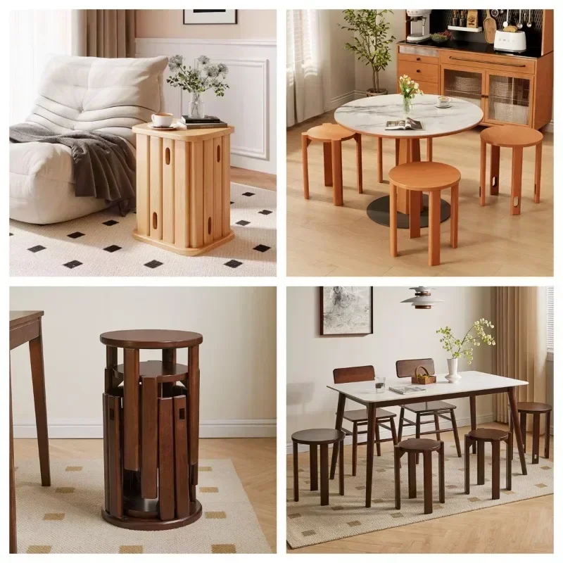 Solid Wood Can Be Stacked Round Chinese Stool Kitchen Dining Room Living Room Side Table Nightstands Home Furniture Banqueta