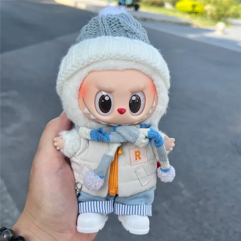 ل 15 17 سنتيمتر Labubu دمية الشتاء أسفل سترة مع الجينز بلوزة من الصوف ملابس كاملة أسفل السترات الليزر ملابس التزلج Ropa