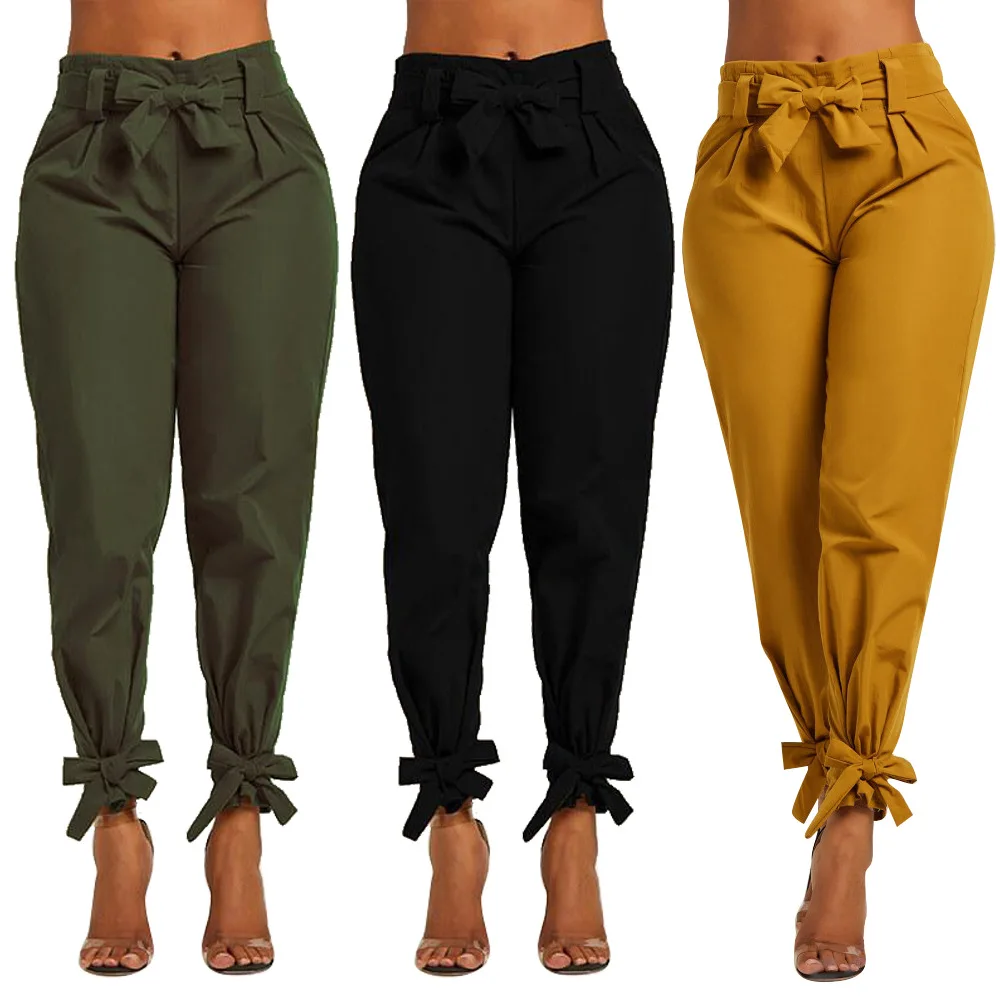 

Lady High Elastic Waist Pants Women Spring Summer Fashion Pants Female Office Home Bowknot Lady Trousers