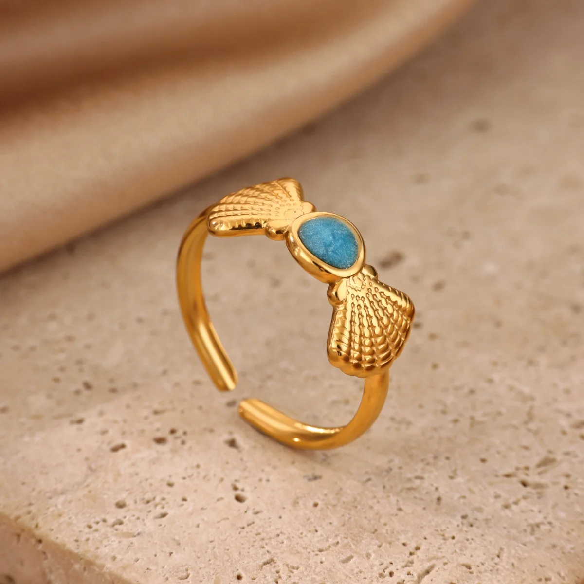 Bule Oil Dripping Muschelringe für Frauen, goldfarben, Edelstahl, geometrischer Muschelring, ästhetischer Modeschmuck für den Strandurlaub.