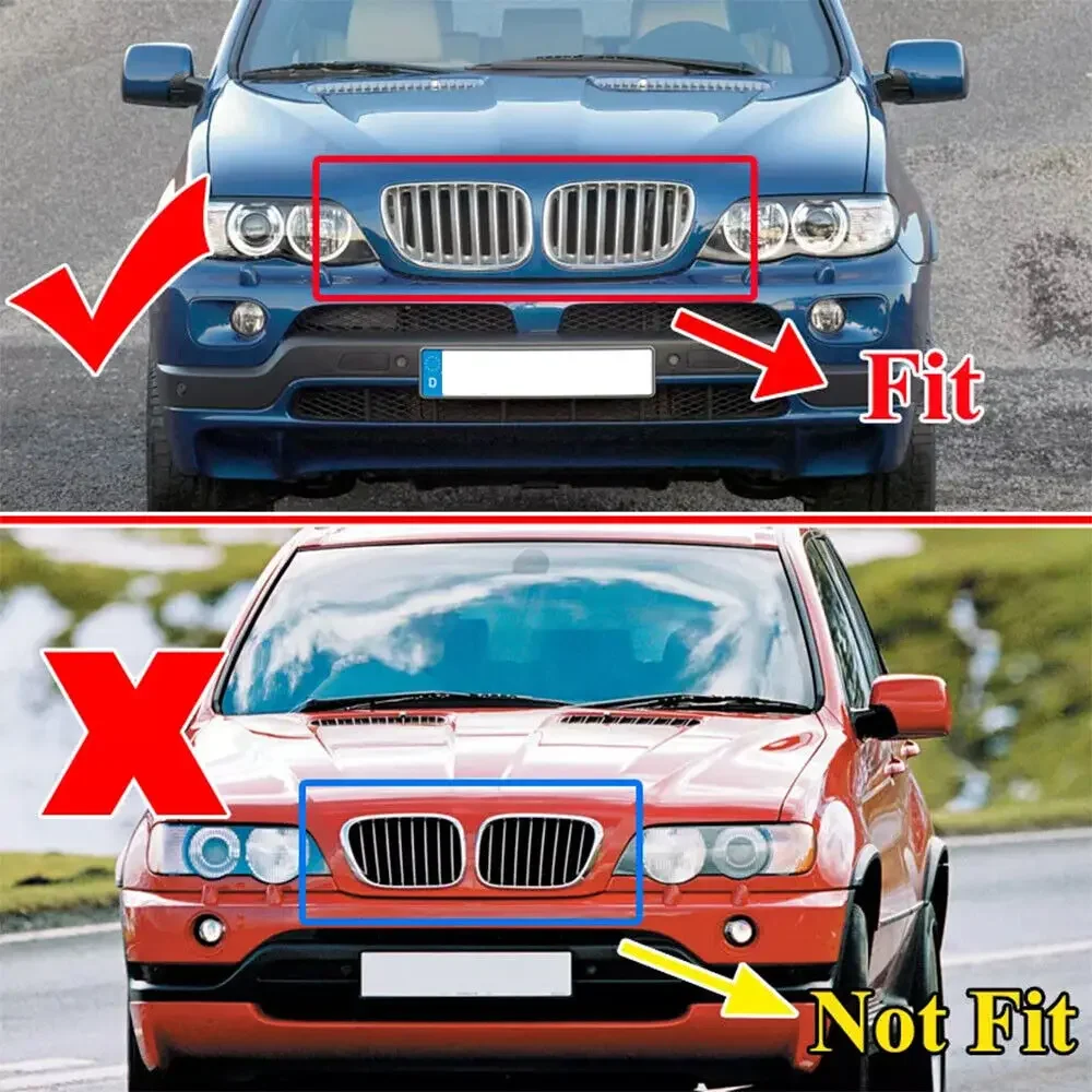 For BMW X5 E53 2004 2005 2006 Car Grille Double Line Front Kidney ABS Front Hood Grill Black 51137113733 51137113734 Accessories