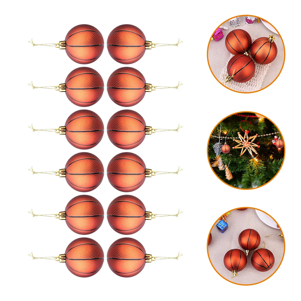 

12 Pcs Christmas Ball Pendant Round Shaped Hanging Ornaments Xmas Basketball Tree Decoration Plastic Decorations