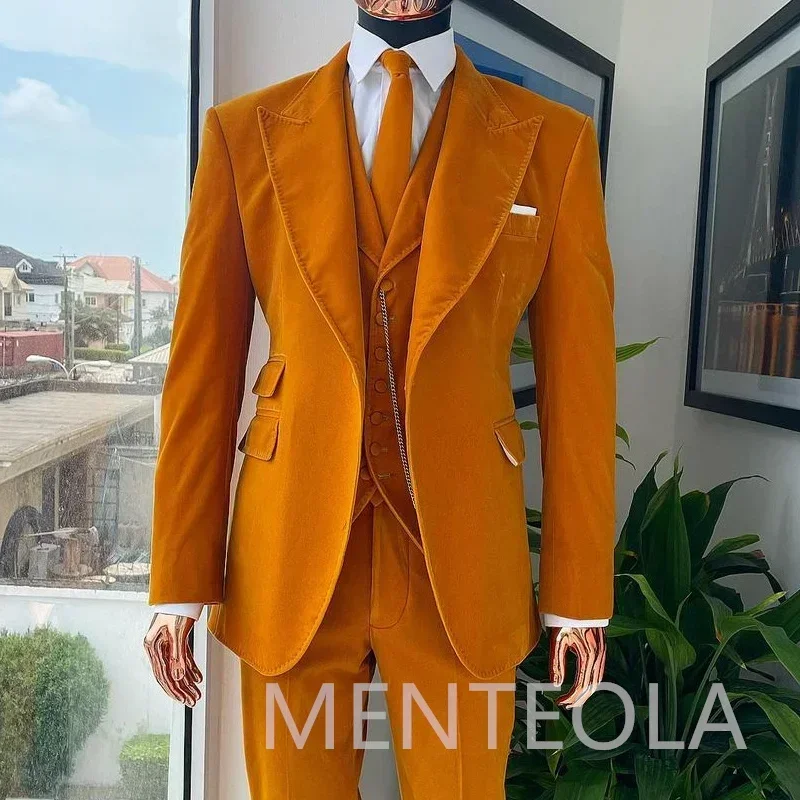 Trajes de terciopelo para hombre, esmoquin con solapa de pico para boda, graduación Formal, 3 piezas, personalizado, ajustado, estilo americano, 2024