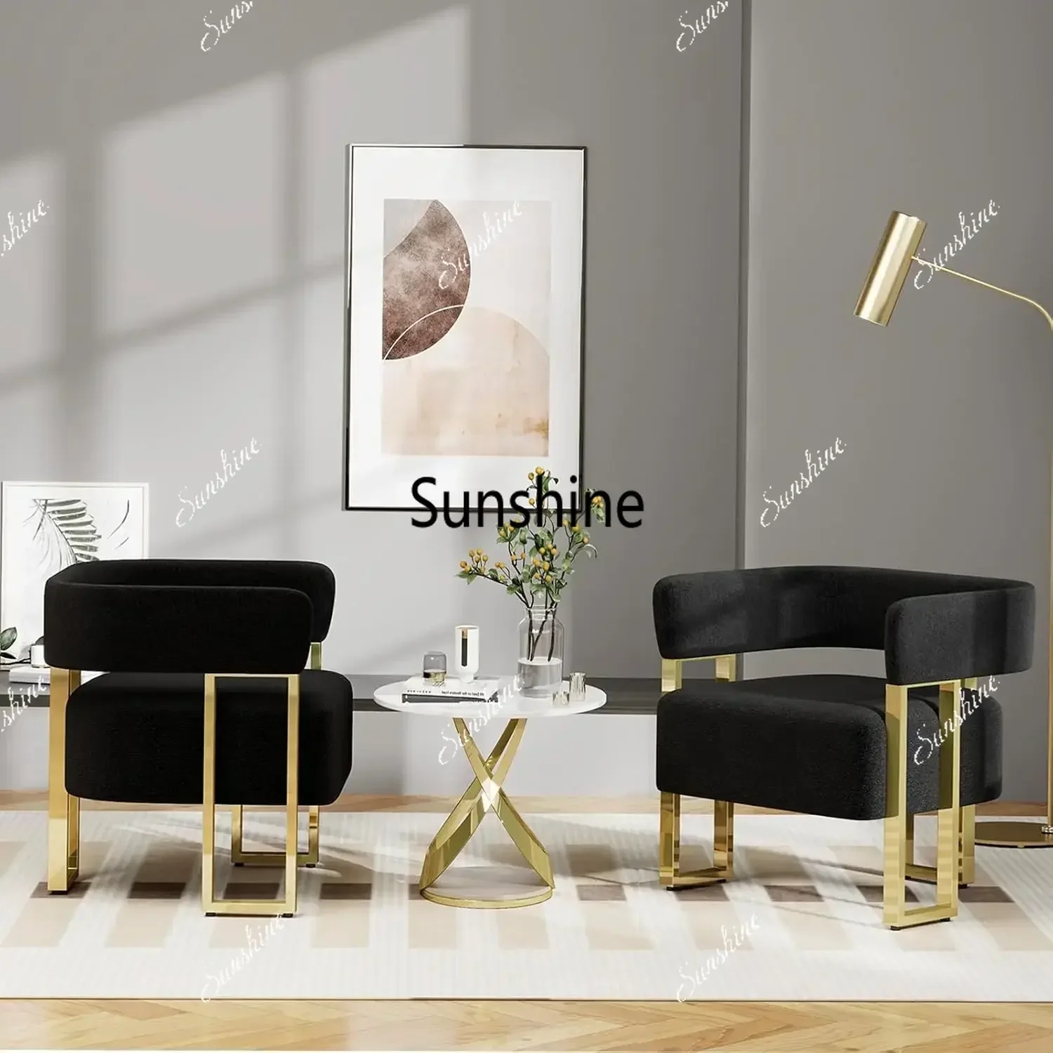 Black and Gold Accent Chairs Set of 2, Boucle Barrel Chairs for Living Room |  Boucle Upholstery, Curved Bucket, CustomizedT*