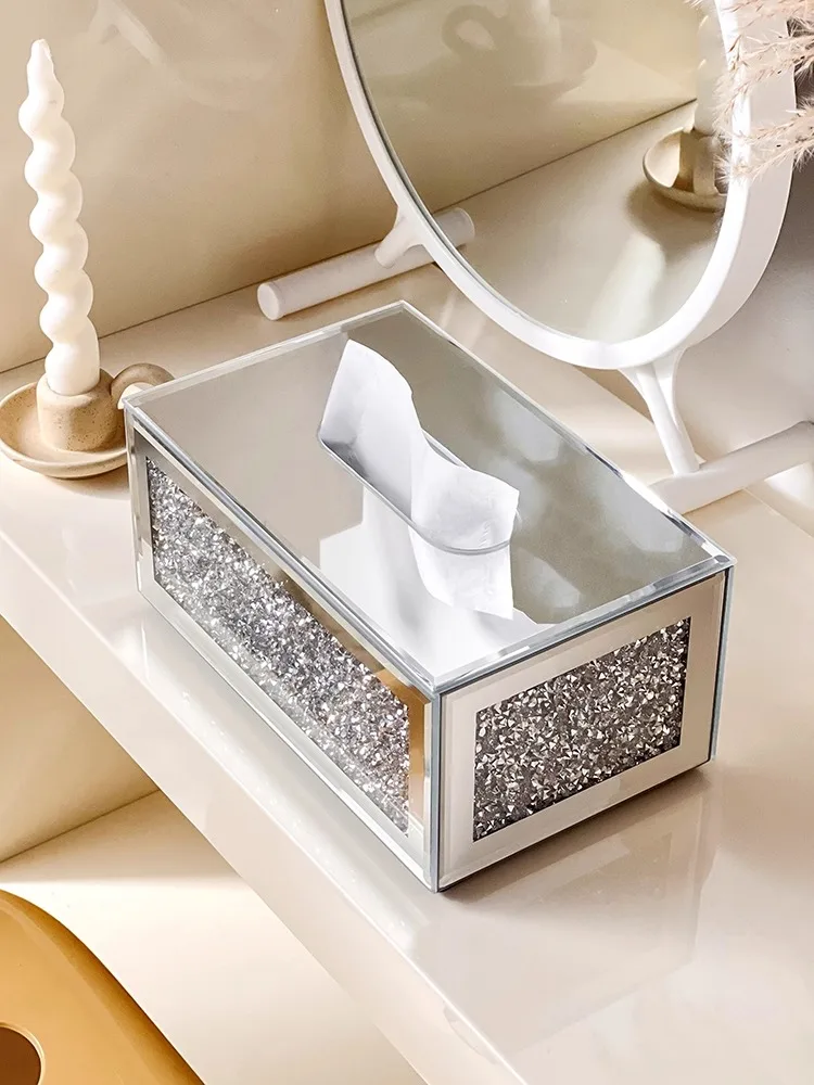 

Коробка для салфеток, роскошный стеклянный держатель для бумаги с инкрустацией бриллиантами, держатель для салфеток, чайный столик, офисное украшение для гостиной, дома