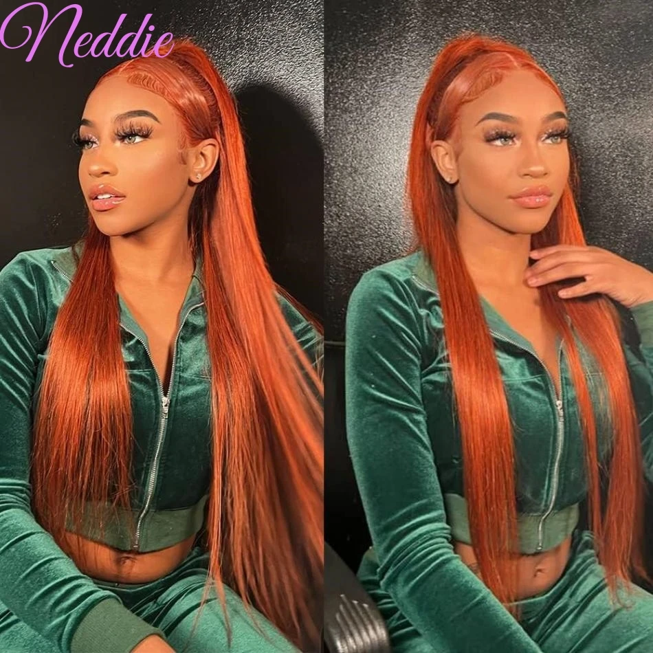 30 40 Inch Human Hair 100% Ginger Straight 13x6 HD Lace Frontal Wig PrePlucked Transparent 30 40 Inch Afro Wig For Women Choice