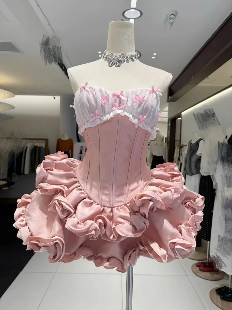 فساتين الأميرات VGH Sweet Vintage ذات عقدة ضيقة للنساء بدون حمالات بدون أكمام وخصر عالٍ فستان حفلات أنيق