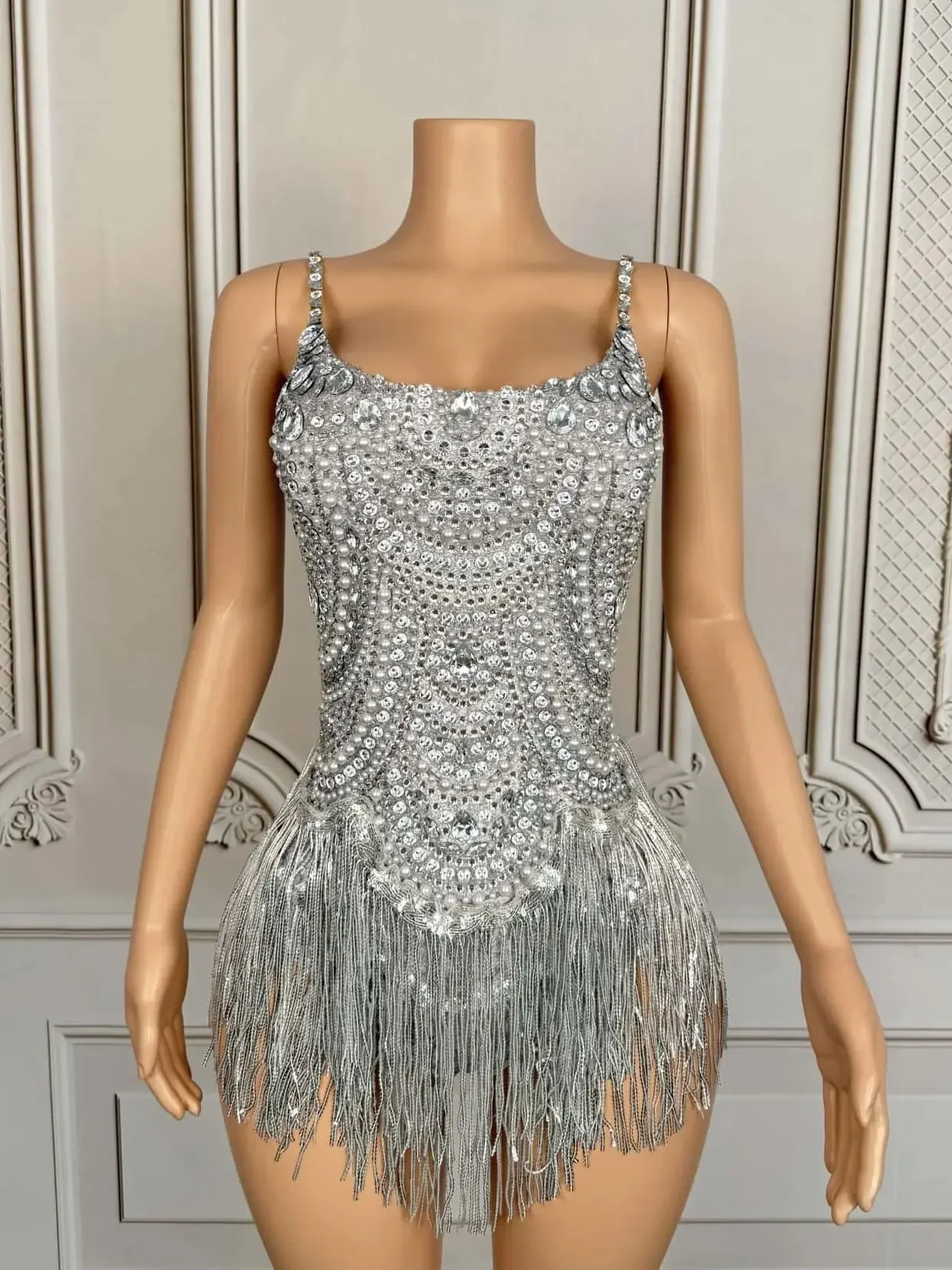 سباركلي الراين شرابة ارتداءها للنساء مثير بلا أكمام يتوهم زي المغني راقصة مرحلة الأداء ارتداءها Jingling #4